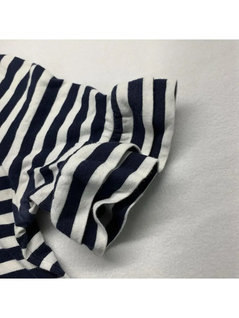 J.Crew Striped Ruffle Sleeve Top Womens XXS Navy White Nautical Scoop Neck Tee